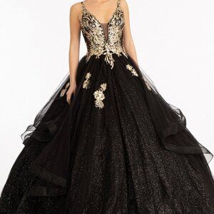 N/A NEW BLACK Glitter Embellished Mesh Quinceanera Sequin Sheer Bodice GL3021